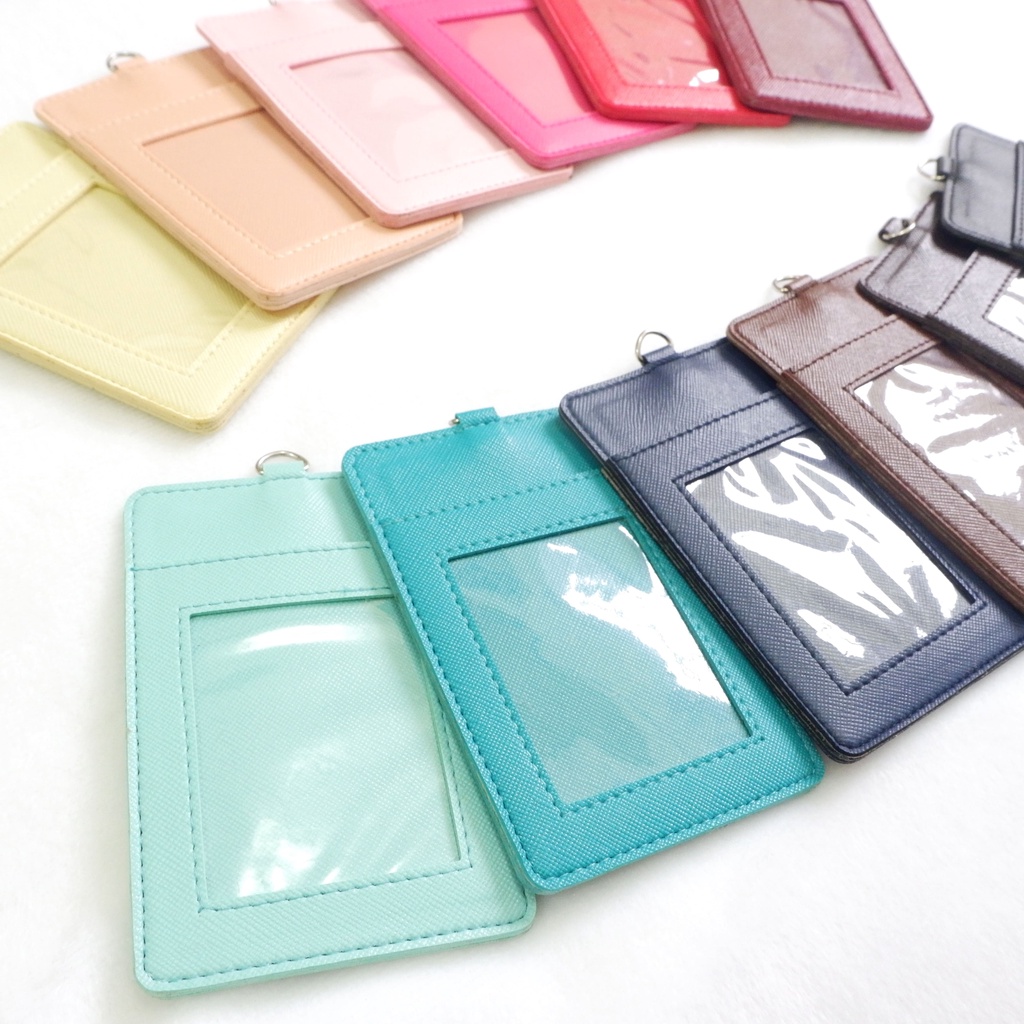 CUSTOM  SOUVENIR PRINT ID CARD / NAME TAG HOLDER KULIT WARNA BLACK NAVY MINT REDWINE ROSEPINK BABYPINK CREAM