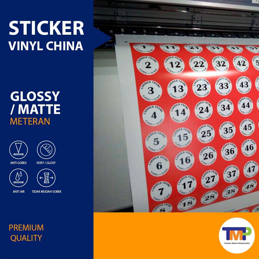 

Cetak Sticker Vinyl China Meteran Laminasi Waterproof