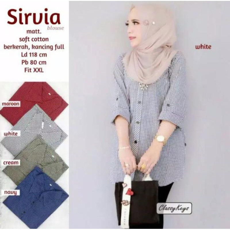 Kemeja Wanita Jumbo Katun Kotak Kotak Big Size Sirvia Castora by Classy Keys Hijab Solo-3
