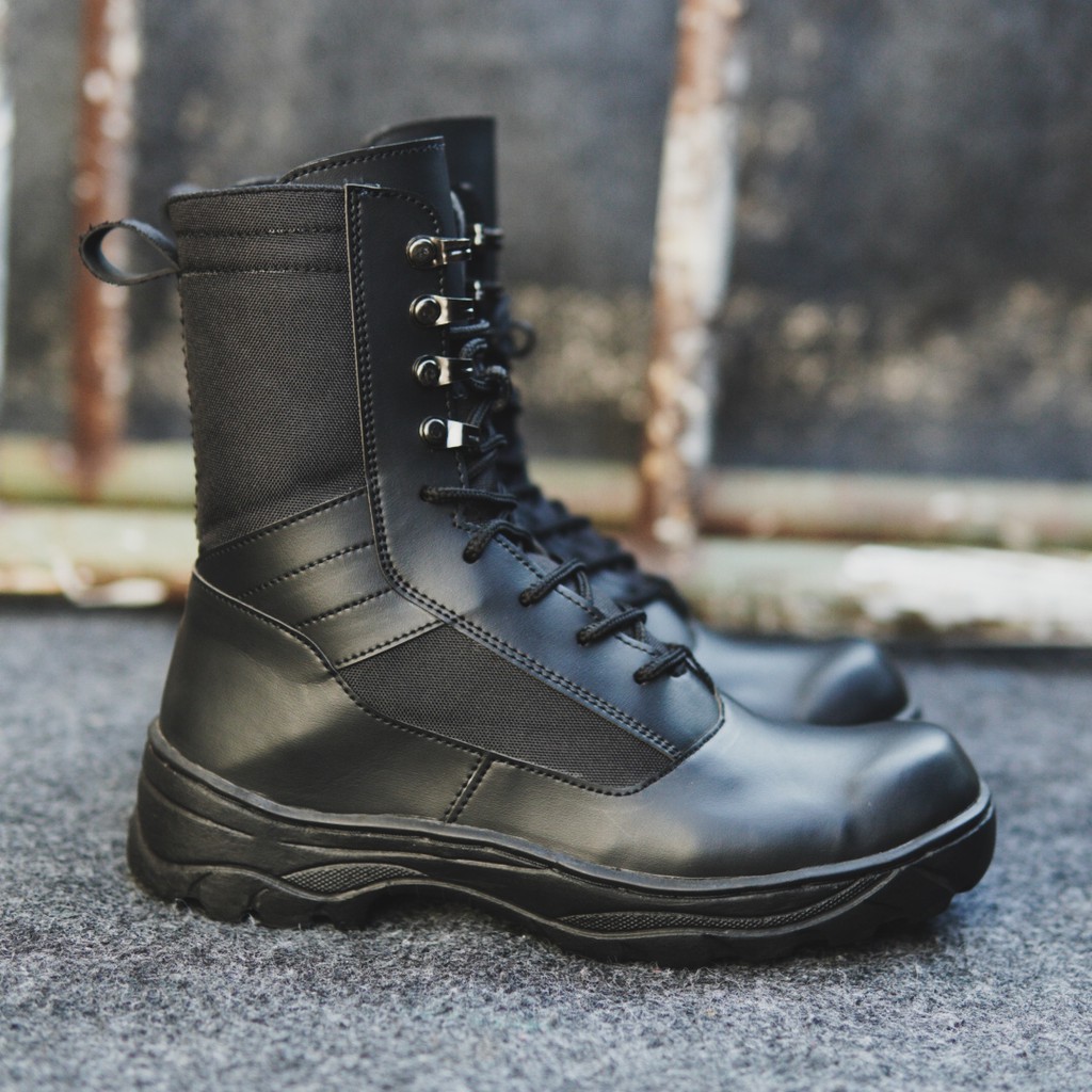 Sepatu Safety Ujung Besi Black Force Proyek Kerja Lapangan Tracking Touring Terbaru Sepatu pdl ninja shinobi hitam cordura anti air ujung plat besi sleting samping