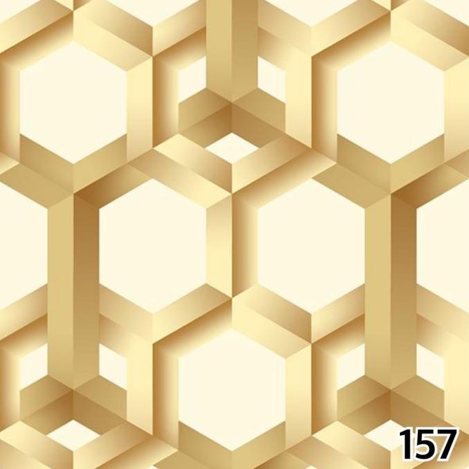 Wallpaper Dinding Industrial Heksagonal 3D Visual Biru Silver Gold Terbaru