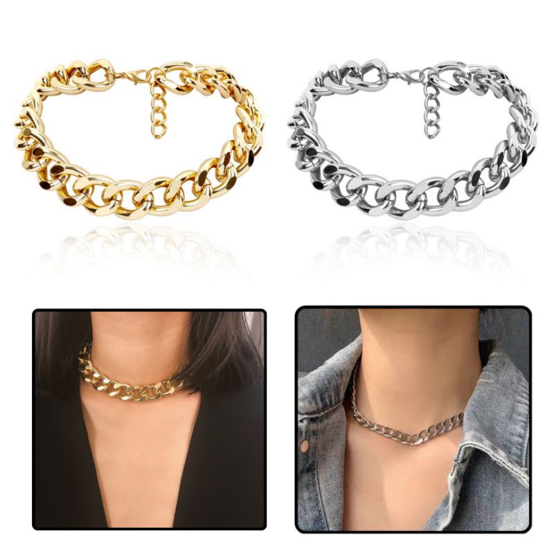 Kalung Choker Retro Rantai Besar Pipih Edgy Style Chain Necklace