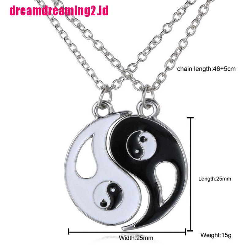 （✔✔❤2pcs Kalung Persahabatan Dengan Liontin Yin Yang Warna Hitam Putih Untuk Pasangan