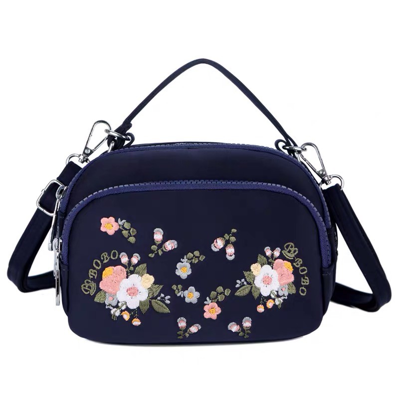 Tas Wanita Import Jinjing dan Selempang BOBO Mini BB9042 9042 Bordir Bunga Bahan Parasut Kualitas Su