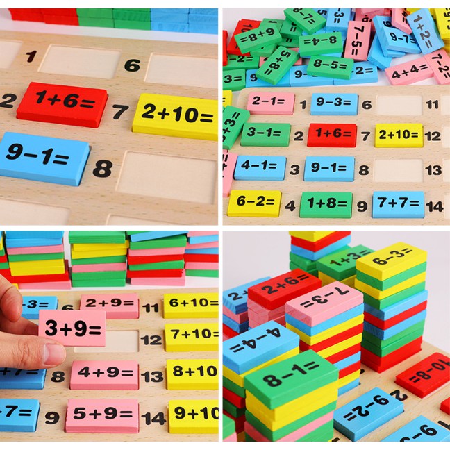 Mainan Edukasi Kayu MATEMATIKA / Puzzle Kayu Anak Belajar Berhitung / Building Blocks DOMINO Edukasi