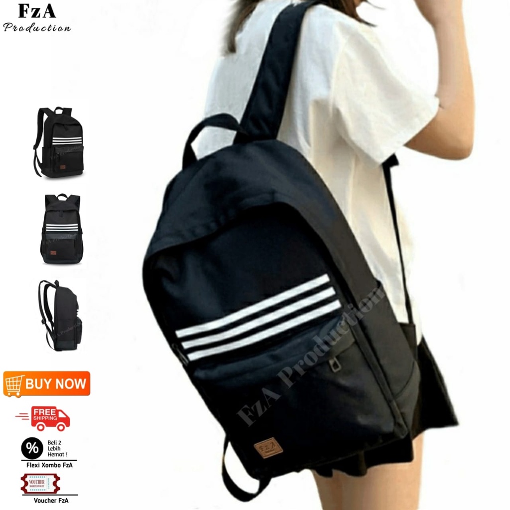Tas Ransel Gendong Laptop Distro Sekolah Kuliah Pria Wanita Backpack Murah Original Tas Punggung Laptop FzA - Black Line