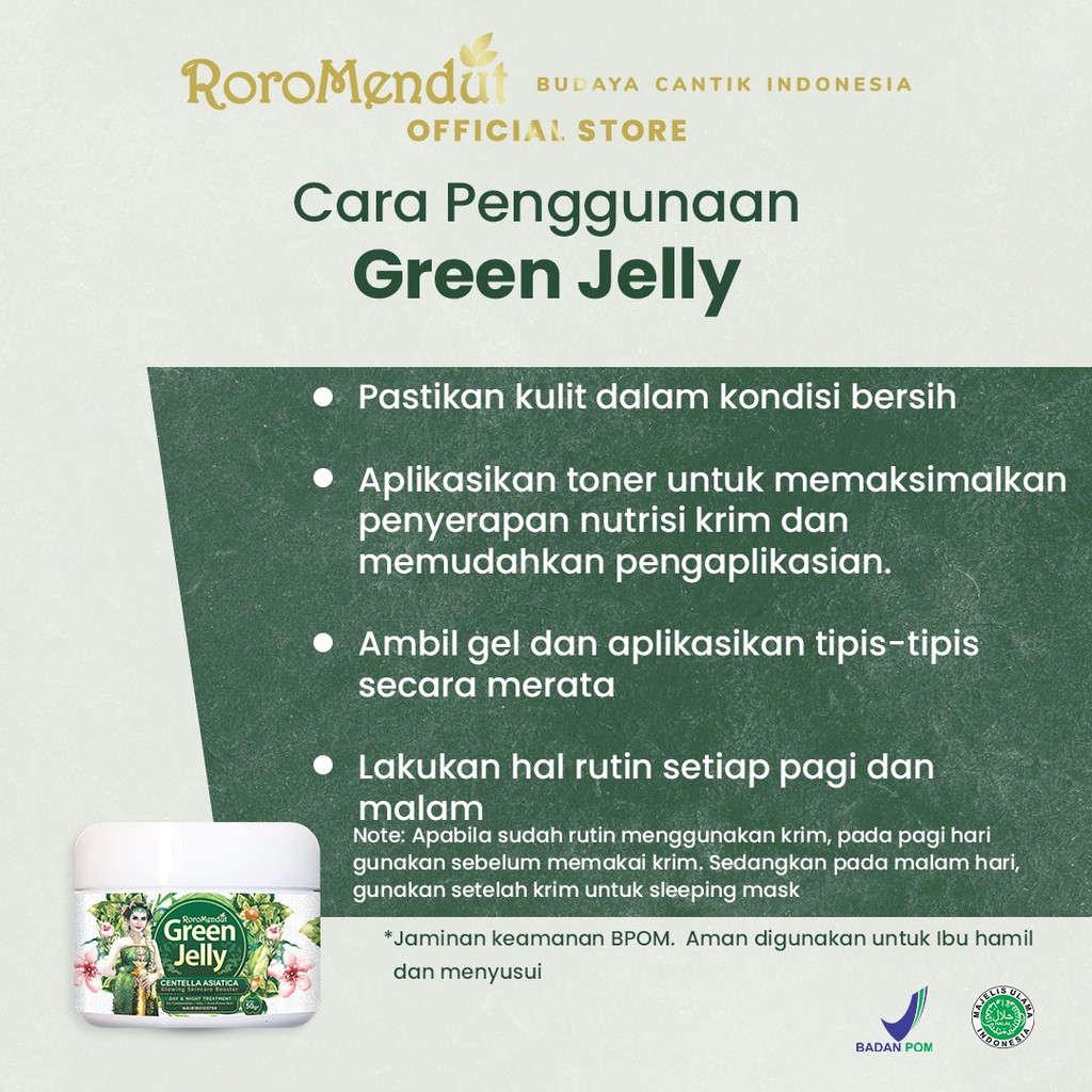 Roro Mendut Green Jelly Sleeping Mask Whitening + Anti Acne Jerawat 15 gr Super Glowing Premium