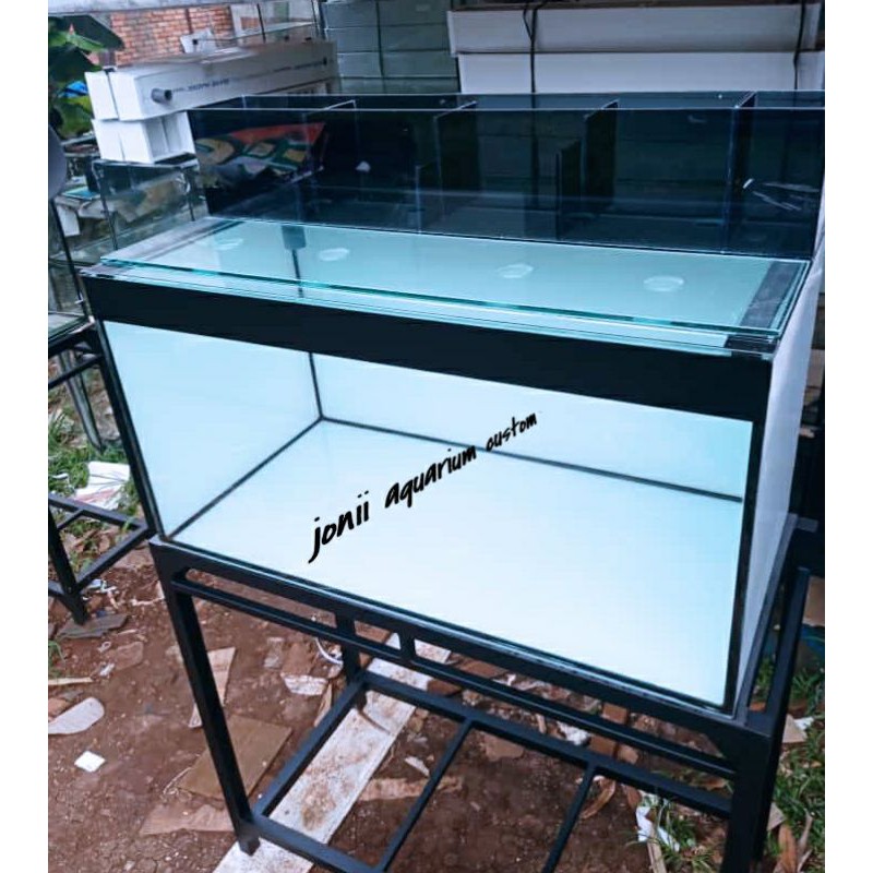 aquarium 100x50x50 10mm set top filter dan tutup