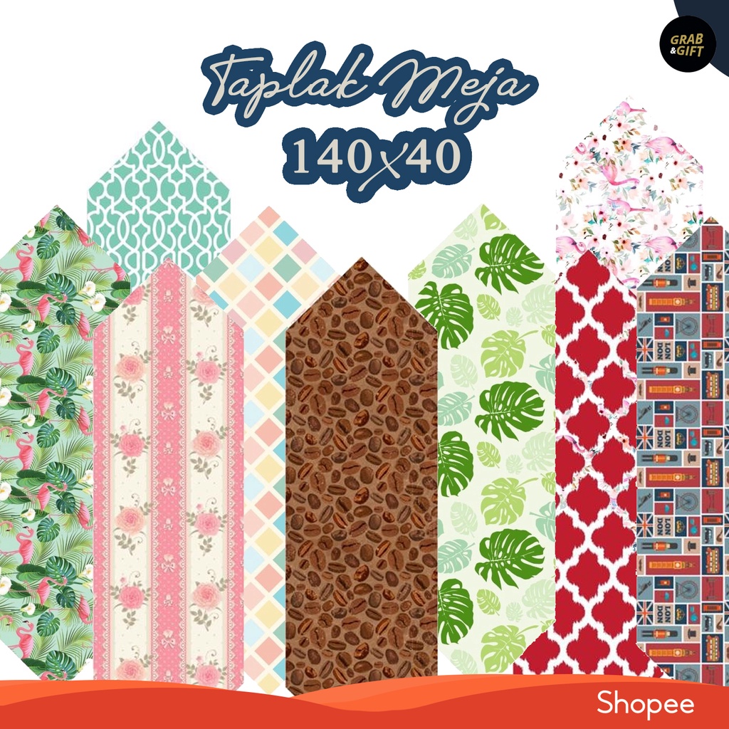 Taplak Meja Panjang / Table Runner Motif Daun / Flamingo / Abstrak - Size 140 x 40 cm