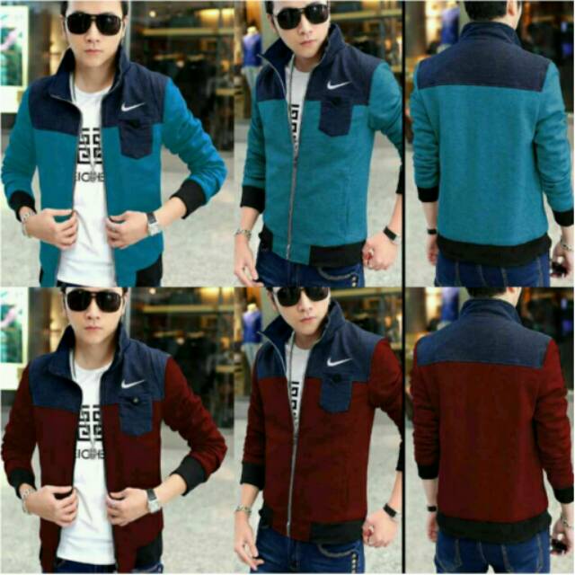JAKET NIKE FASHION PRIA KOMBINASI WARNA MAROON BIRU NAVY PAKAIAN LAKI LAKI BAJU COWOK MODEL KOREA