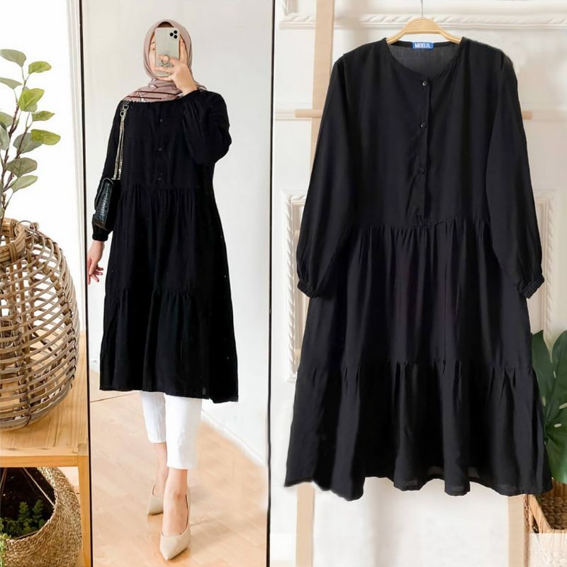 WIZA TUNIK | TUNIK WIZA | TUNIK RAYON LENGAN KERUT RUFLE MEMUTAR | ATASAN WANITA | TUNIK MUSLIM