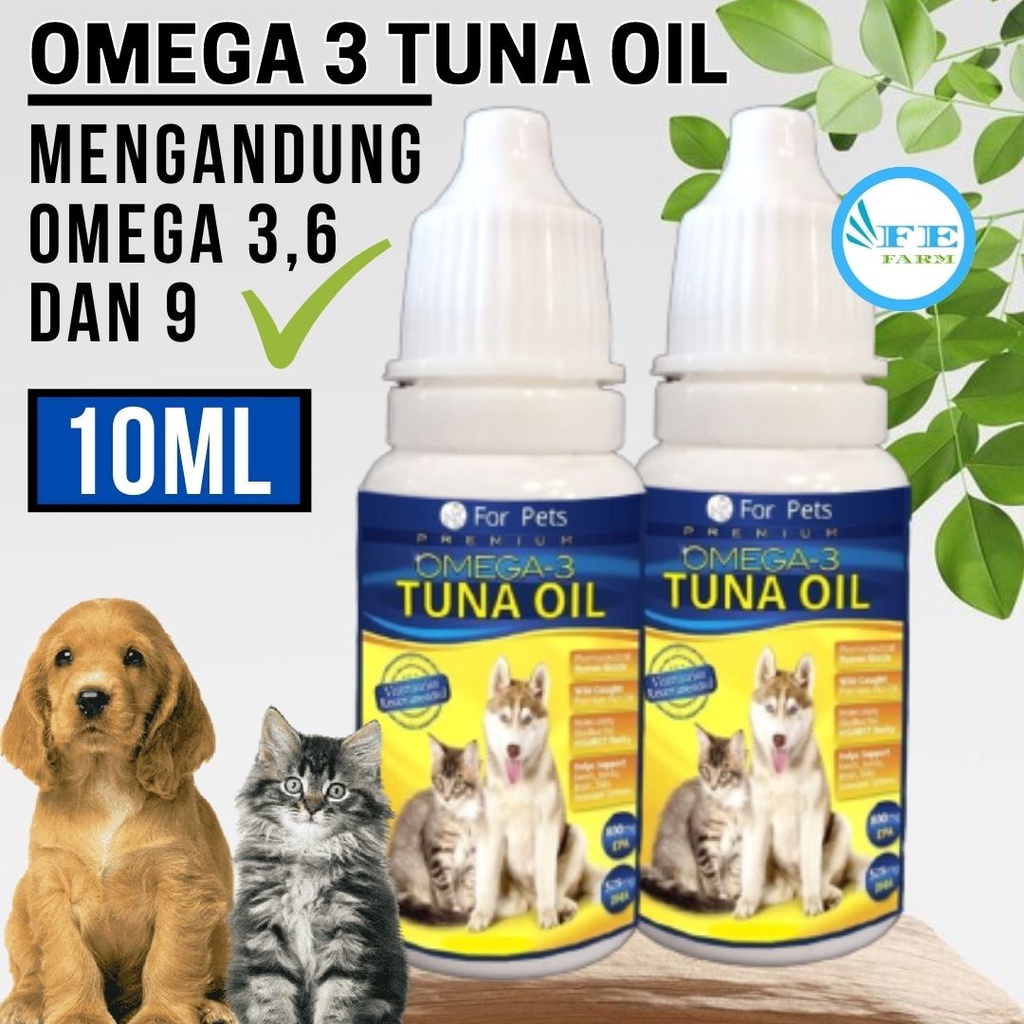 Minyak Ikan Cair Tuna Oil Omega 3,6 dan 9 Vitamin Kucing Anjing Bulu Gembul Anti Rontok Mempercepat Penggemukan Penambah Imun 10ml FEFARM