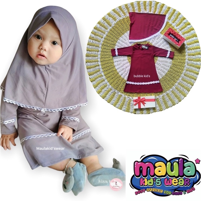 Gamis bayi newborn  - 12 bulan / Gamis anak perempuan  free jilbab murah / gamis MALIKHA