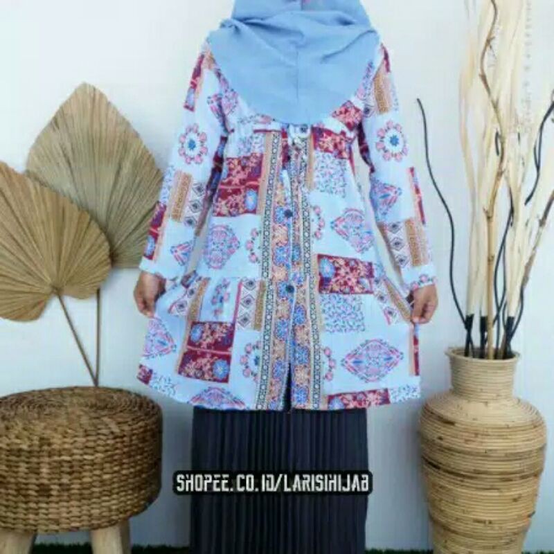 aldera alderra tunik rayon motif kotak bunga bunga busui syari