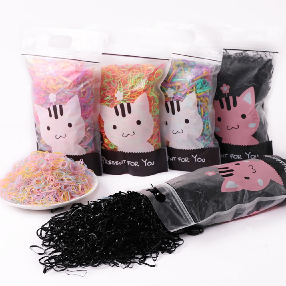 TK 500 / 800 / 1000 / 2500pcs Karet Rambut Ponytail Elastis Sekali Pakai Warna Warni