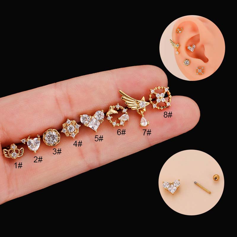 1pc Anting Tusuk Bentuk Hatisayapbintang Bahan Stainless Steel 20Gauge Goldsilver Untuk Wanita