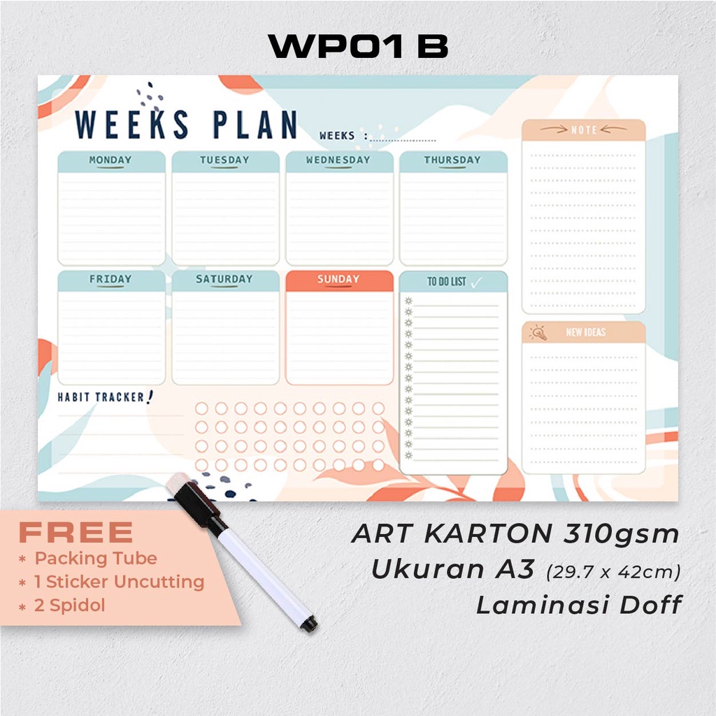 

Artomaringi MONTHLY, WEEKLY, DAILY PLANNER Bonus Spidol Wipe and Clean WP01
