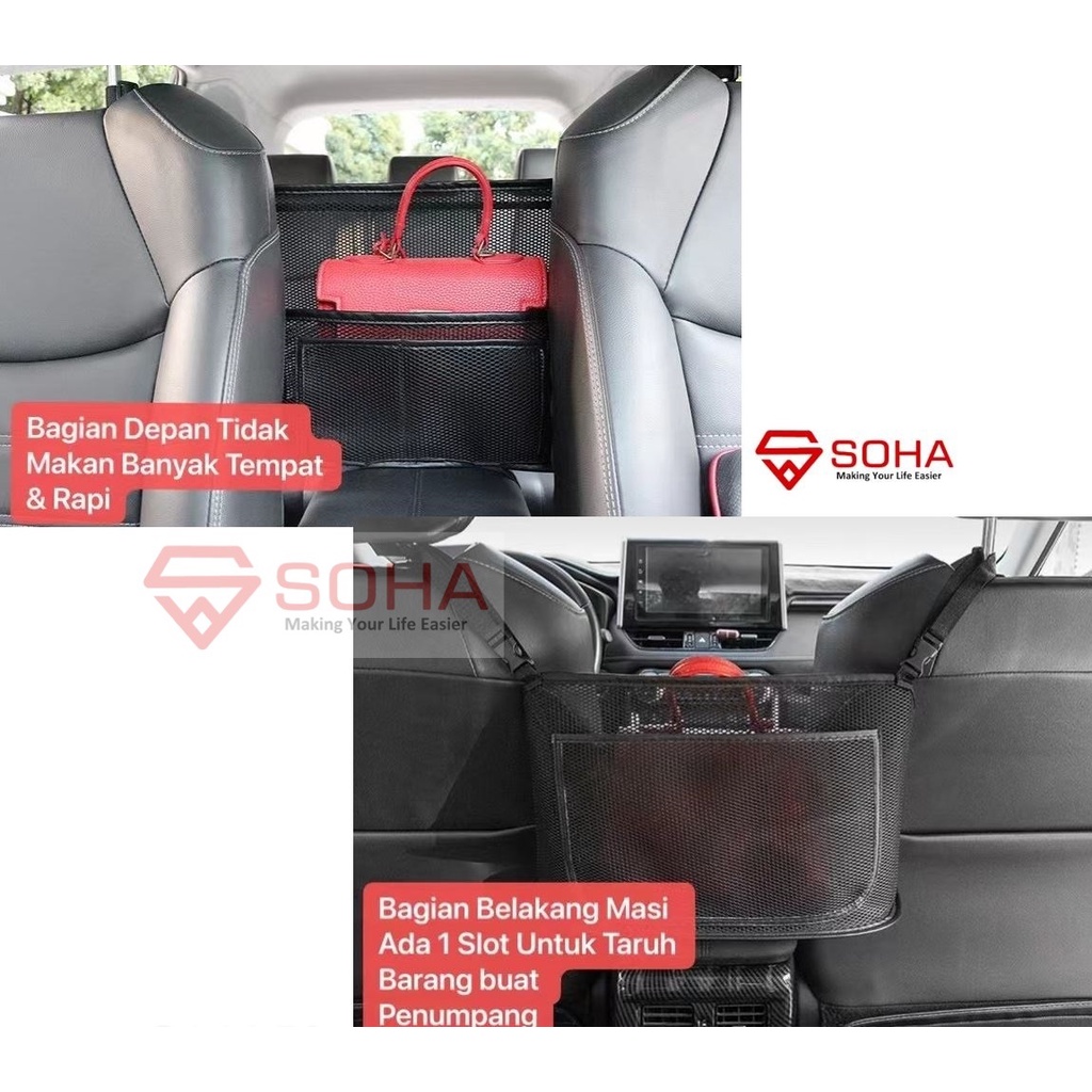 AM-06 Tas Universal Car Storage Organizer Set Net Kantong Tas Jaring Penyimpan Mobil Tampas Tas Serbaguna Ada Karet Taruh Botol Anti Jatuh