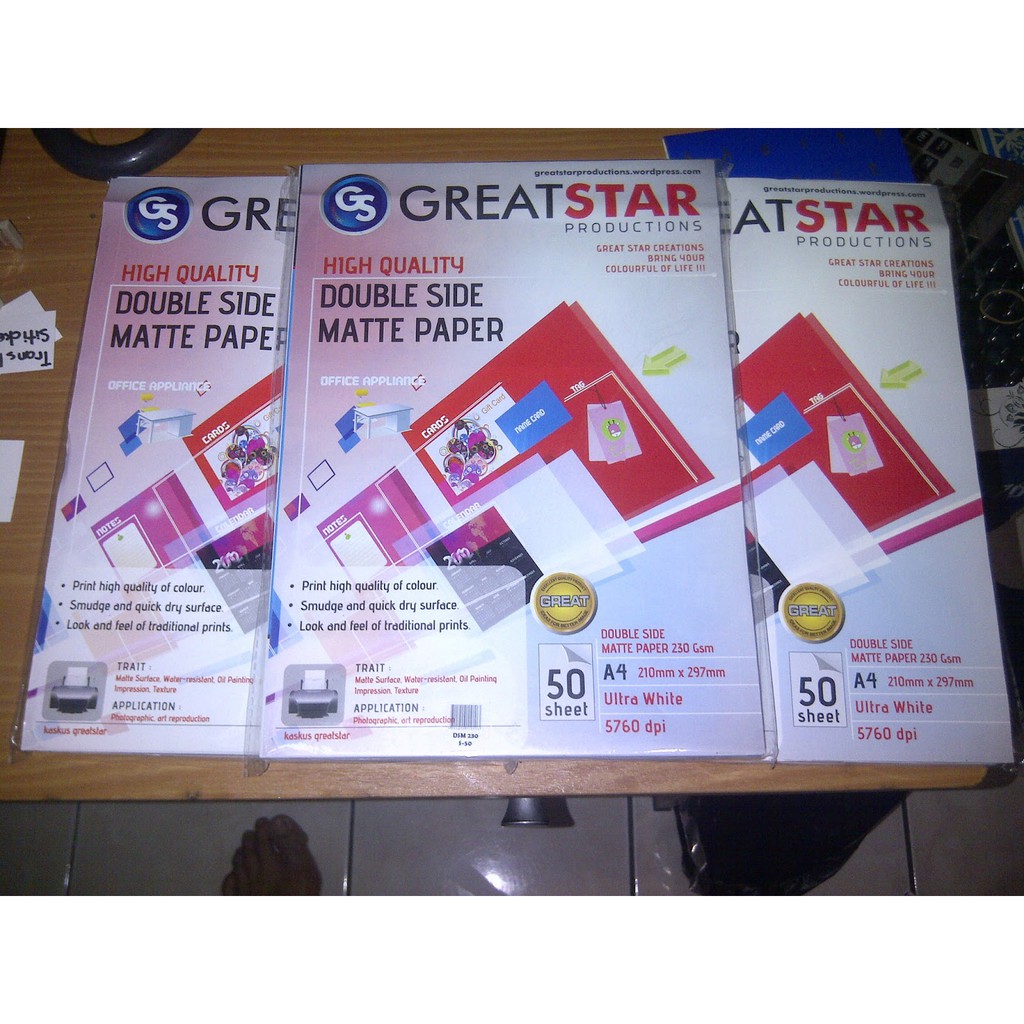 

Kertas Undangan Kartu Nama Double matte Inkjet paper 230g A4 50 lembar Greatstar (Original)
