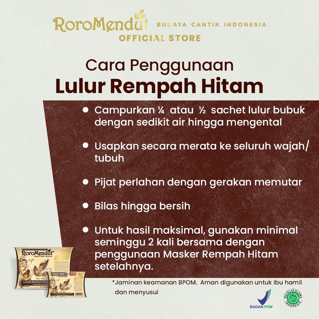 Lulur Rempah Hitam Pemutih Penghalus Menyegarkan Kulit Wajah Roro Mendut Whitening (Mini Size) 20 gr