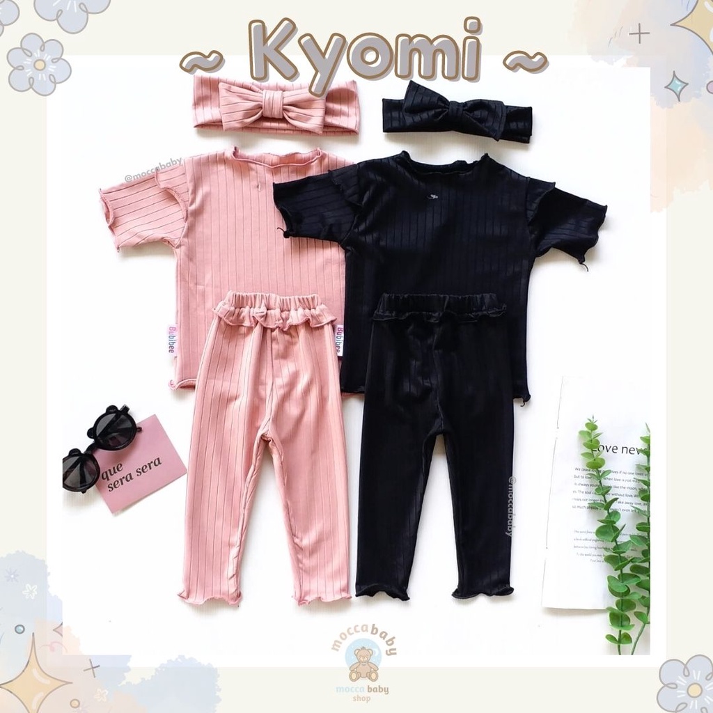 MBSS - BBB KYOMI setelan bayi newborn motif bunga polos lucu free headband pita