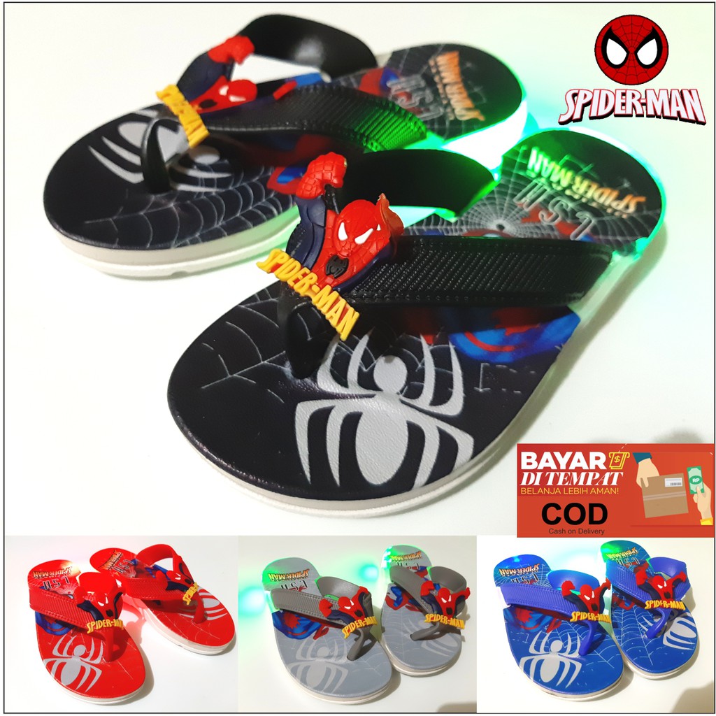 sendal anak  led nyala  motif spiderman terbaru wedge tebal 