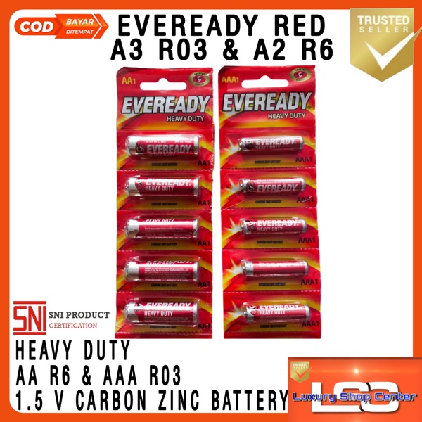 Baterai jam dinding remote AAA A3 / AA A2 1.5V Eveready Merah SNI