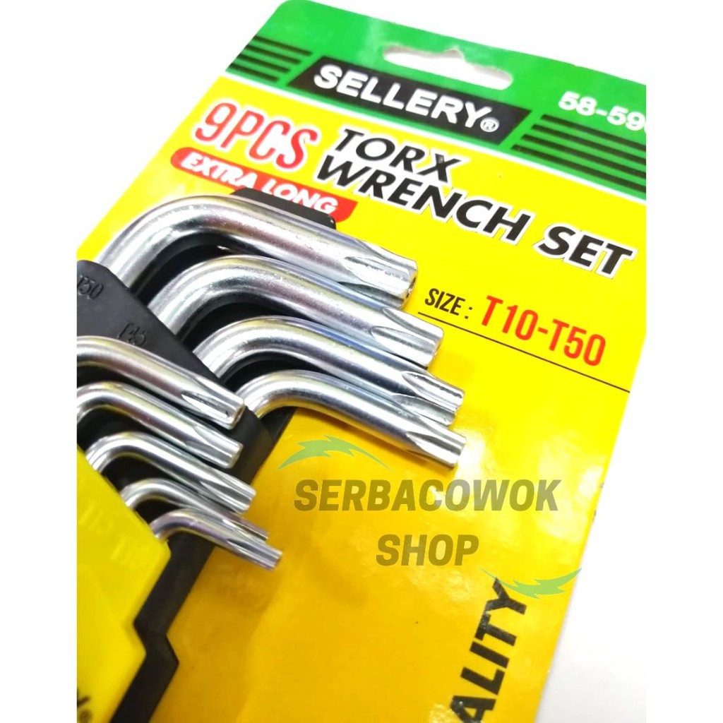 Promo Kunci L 9 Pcs Kunci Bintang Extra Long Torch Wrench Set T10 - T50 Sellery Termurah Berkualitas