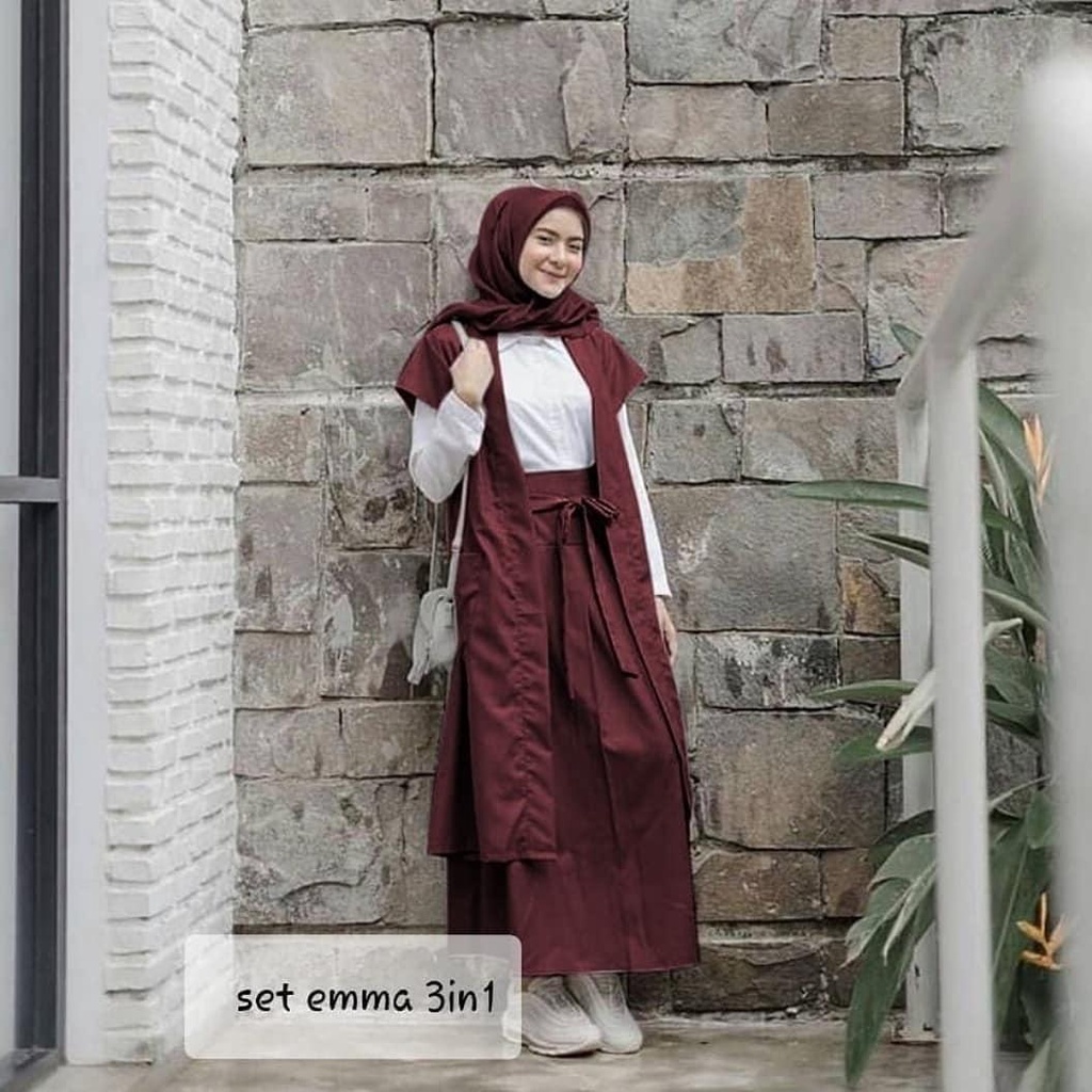 Arinda Set 3in1 Gamis Remaja Muslim Bahan Moscrepe / Gamis Wanita Muslim Terbaru / Setelan Gamis Wanita Muslim / Gamis Murah