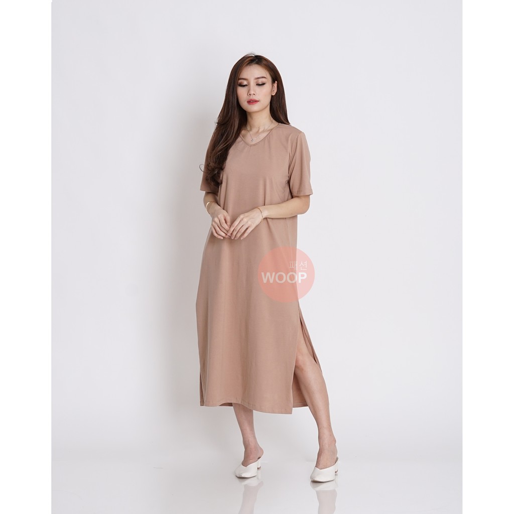 WOOPFASHION HYERI VEE LOOSE DRESS Sarah Gibson Side Slit Basic Vneck Dress Polos Maxi Casual Dress