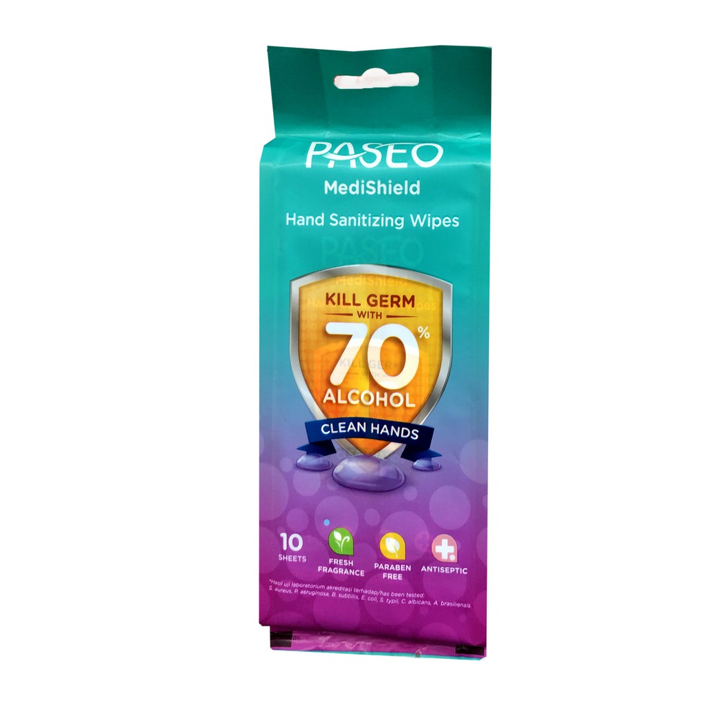 Paseo Hand Sanitizing Wipes 10sheets Kill Germ Tisu Basah