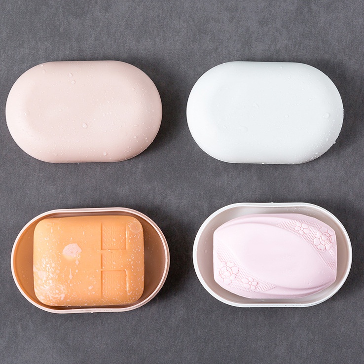 Candy Color Oval Soap Case with Cover / Travel Portable Sealed Waterproof Soap Box