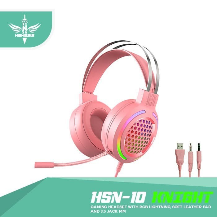 Headset gaming nyk nemesis wired audio 3.5mm Usb rgb with mic knight Hsn-10 Hs-n10 - Headphone