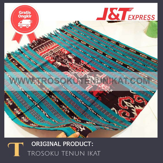 TROSOKU Kain Tenun ikat etnik motif salur hijau toska new