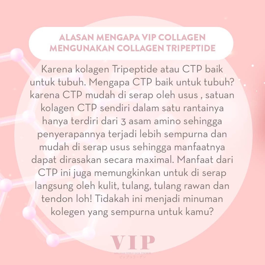 VIP COLLAGEN SUPLEMEN KECANTIKAN COLAGEN MINUMAN PERAWATAN PEMUTIH KULIT WAJAH KOLAGEN DRINK BPOM ORIGINAL