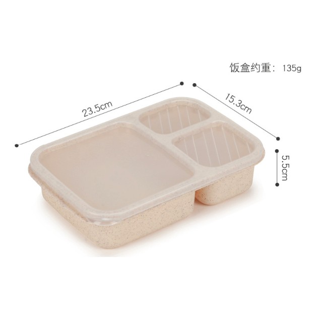 Adda Home - Tempat Makan Lunch Box 3 Sekat Bahan Jerami Gandum Wheat Straw Anti Pecah