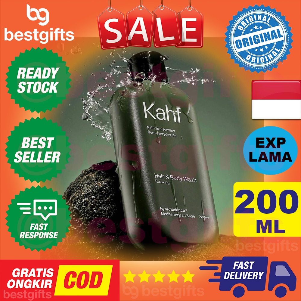 KAHF RELAXING HAIR BODY WASH SABUN MANDI SHAMPOO SHAMPO SAMPO PRIA KULIT LAKI LEMBAB HALUS 200 ML