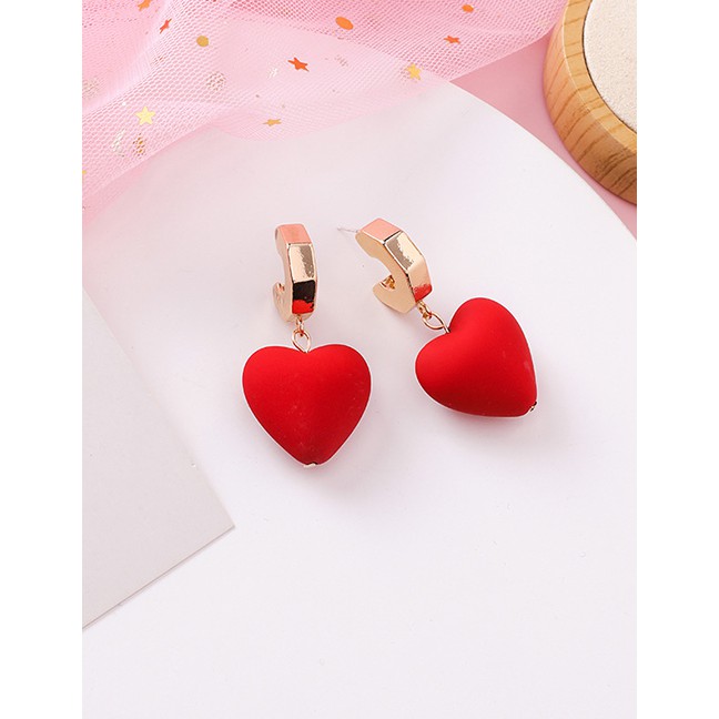 LRC Anting Tusuk Fashion Short Red Heart Earrings D48745