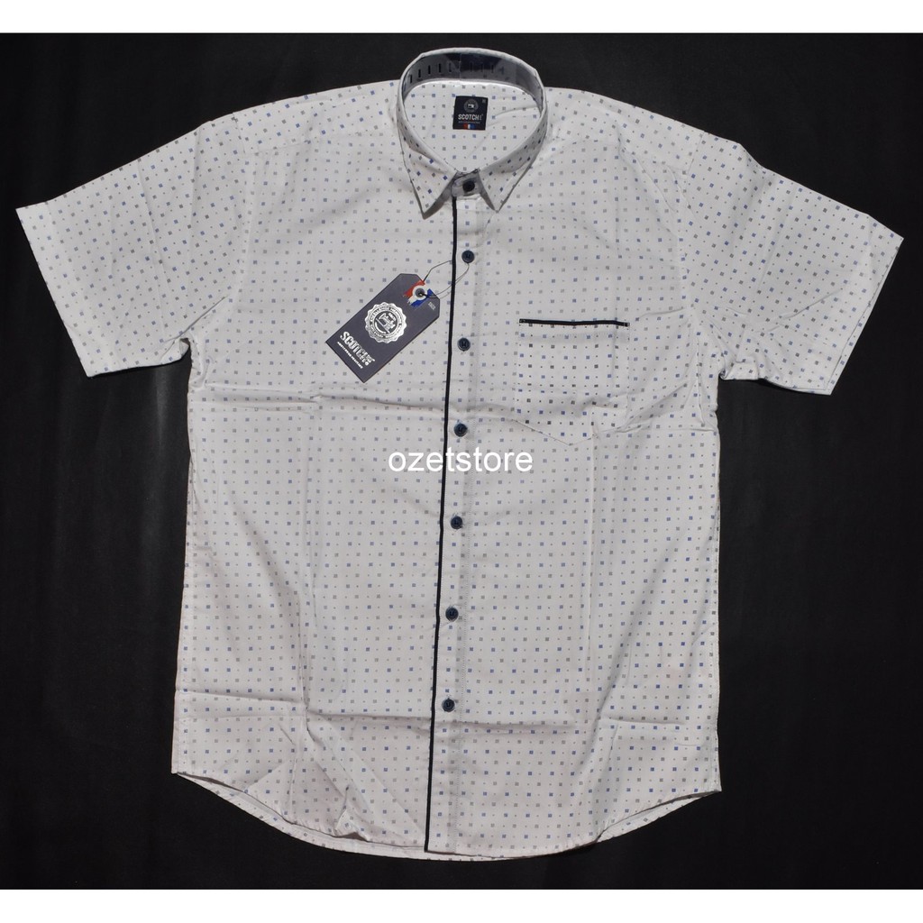 SCOTCH & CO Kemeja Pria Casual Lengan Pendek Putih Motif Reguler BY75 ORIGINAL