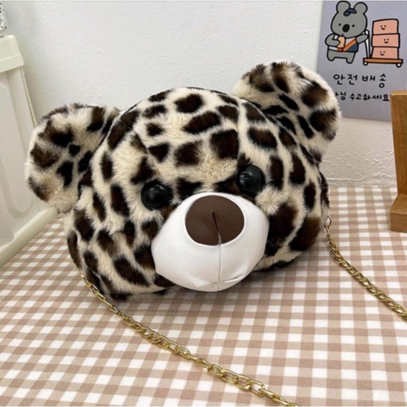 Tas Selempang Teddy Bear Motif Bahan Bulu Halus Korea