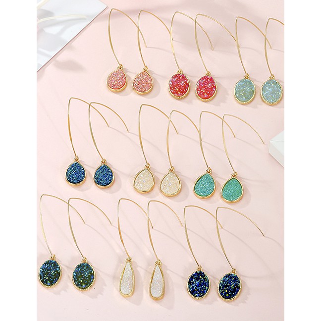 LRC Anting Gantung Fashion Water Drops Color Ice Slag Imitation Natural Stone Drop-shaped Crystal