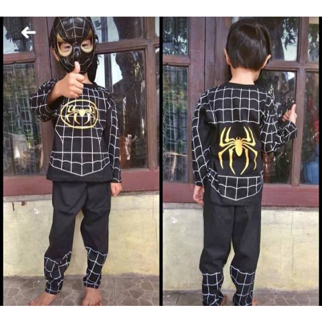 Setelan Baju Kostum Spiderman Hitam Anak Laki Laki Umur 1 - 11 Tahun Baju Anak Spidermen Venom KE7