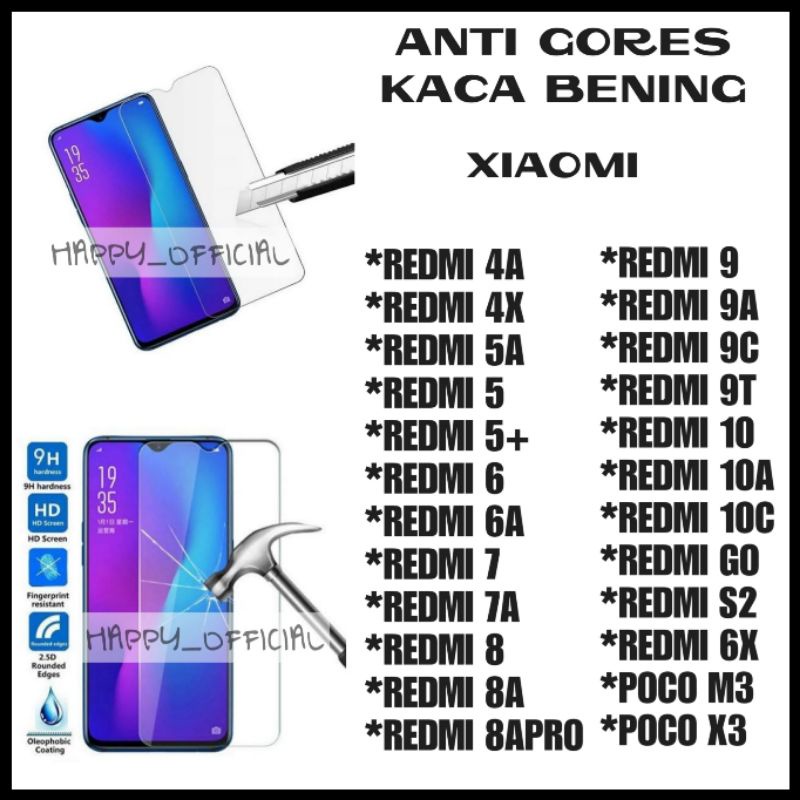 TG Tempered Glass Kaca Bening Nonpack Xiaomi 4A/5A/6A/7A/8A/9A