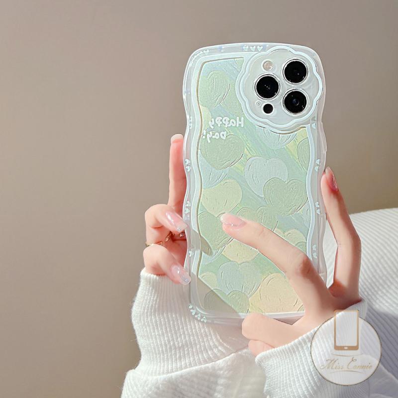 Soft Case Pelindung Lensa Kamera Motif Lukisan Minyak Hati Hijau Untuk iPhone 7 8 6 6S Plus 11 12 13 Pro MAX XR SE 2020 X XS MAX