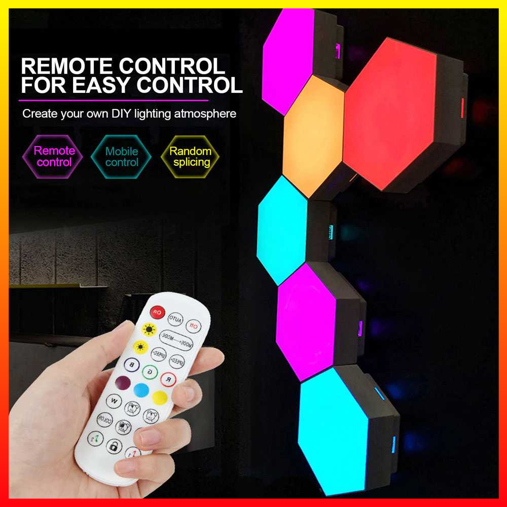 LED RGB App Control 6 PCS Lampu Dekorasi Hexagonal Sarang Lebah Dinding Quantum Light Kontrol Suara Yabstrip - 7CLL2DWH