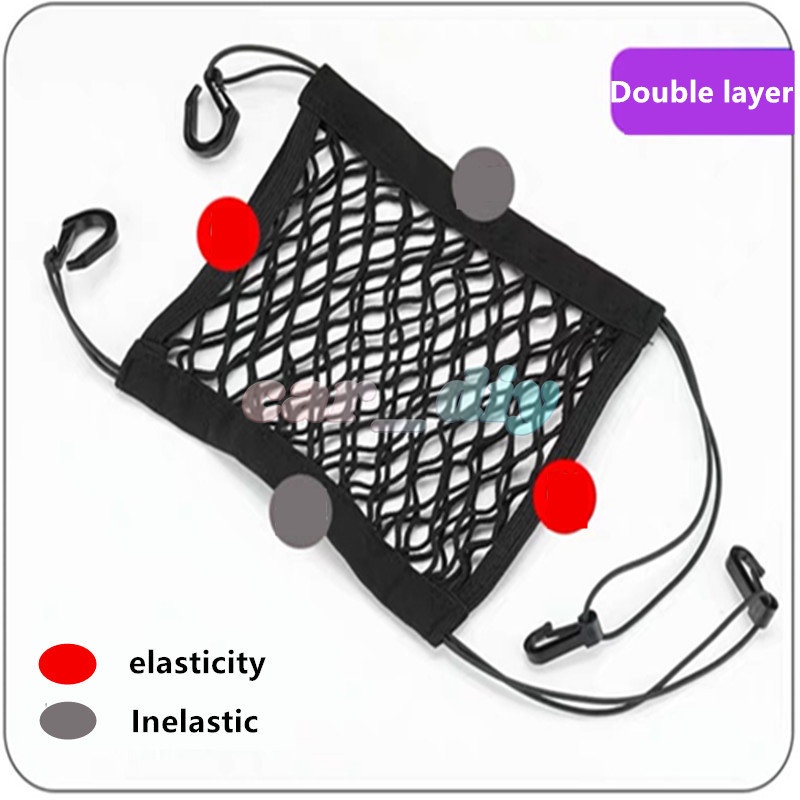 Aksesoris Tas Jaring Penyimpanan Serba-Serbi Kursi Belakang Mobil Universal Warna Hitam Dapat Meregang
