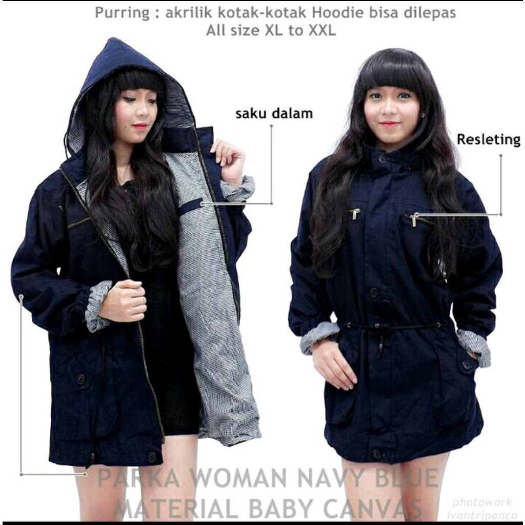 JAKET PARKA WANITA BIG SIZE BAGIAN HOODIE BISA DILEPAS DAN BOLAK BALIK /JAKET PARKA WANITA KANVAS SIZE L SAMPE 4XL BIG SIZE