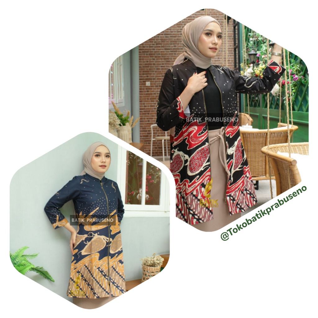 PRABUSENO // Anggita Hitam Biru Tunik Batik Wanita Busui Friendly Original Asli Batik Solo Prabuseno