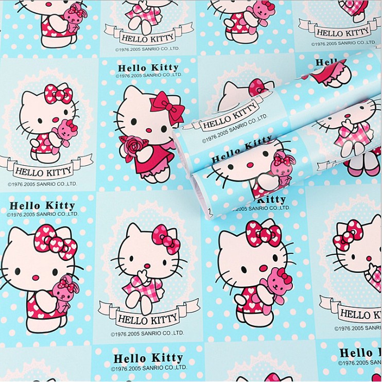 Wallpaper Sticker Dinding HELLO KITTY BIRU POLKADOT