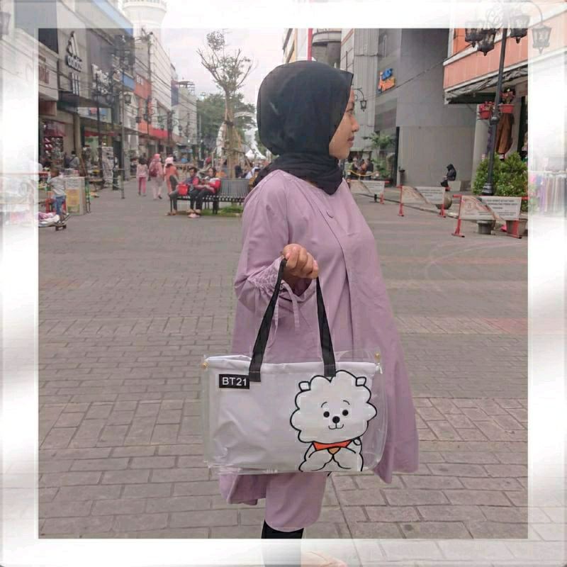 Totebag Transparan Tas jelly serut Terpopuler bisa dilepas